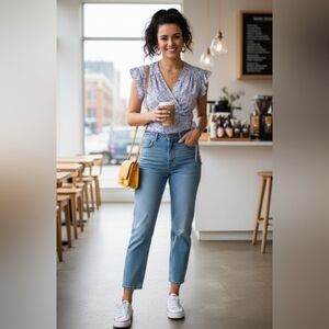 Monteau Lavender Flutter Sleeve Wrap Blouse